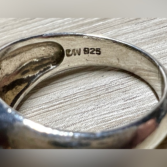 Vintage Marsala Sterling Silver Spiderweb Turquoise Marquise Ring, Size 7, 5g - Picture 7 of 10